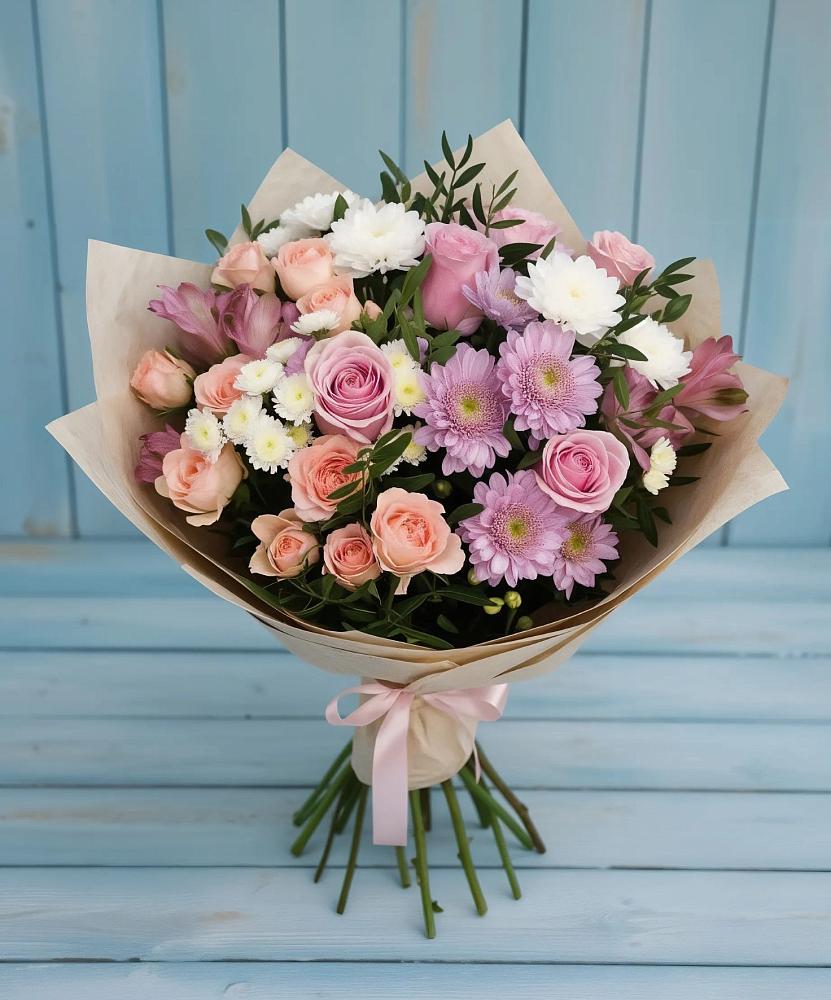 Букет цветов из: Хризантемы, Розы и Альстромерии в Боре