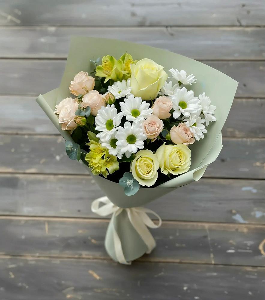 Букет цветов из: Альстромерии, Розы и Хризантемы в Боре