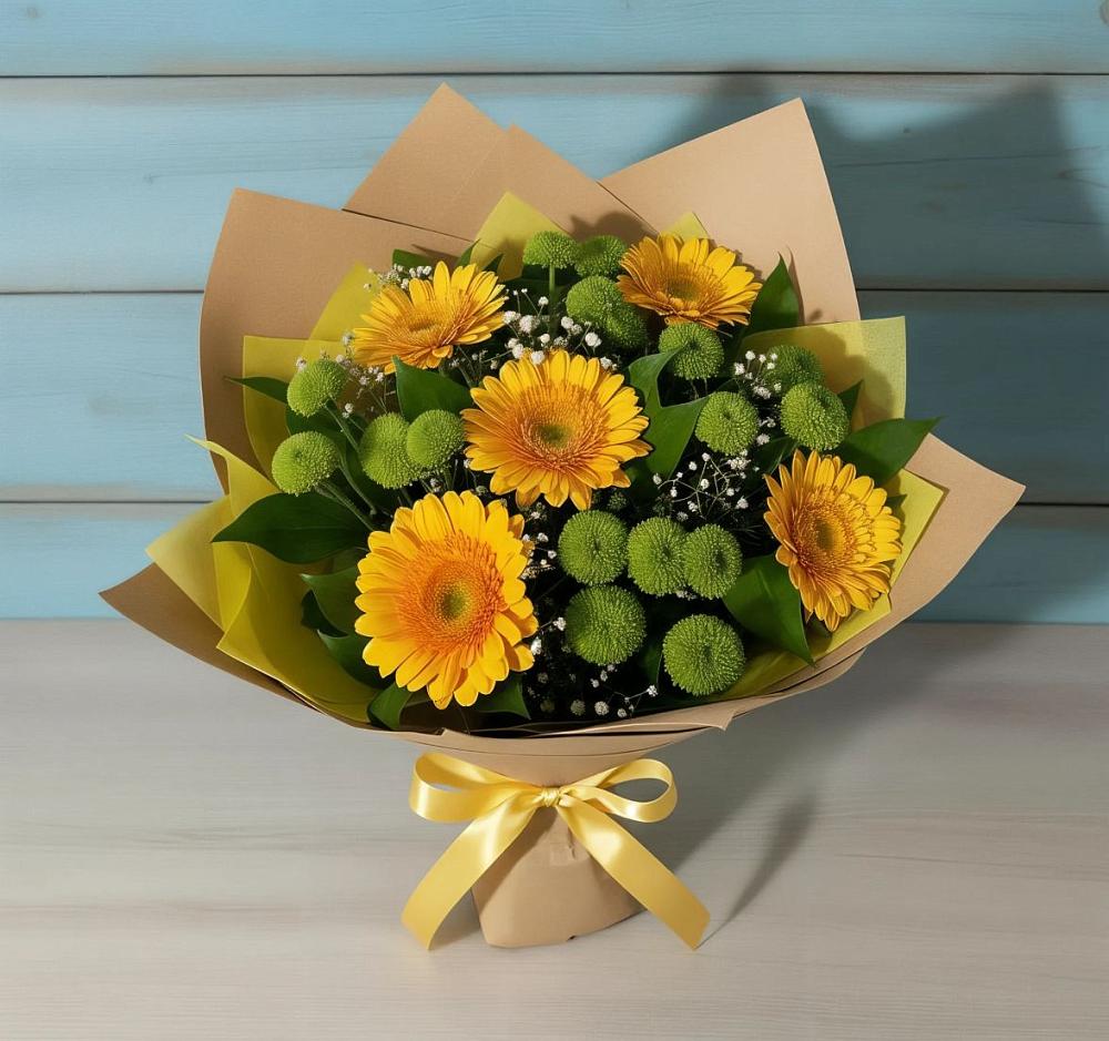 Букет цветов из: Герберы и Хризантемы в Боре