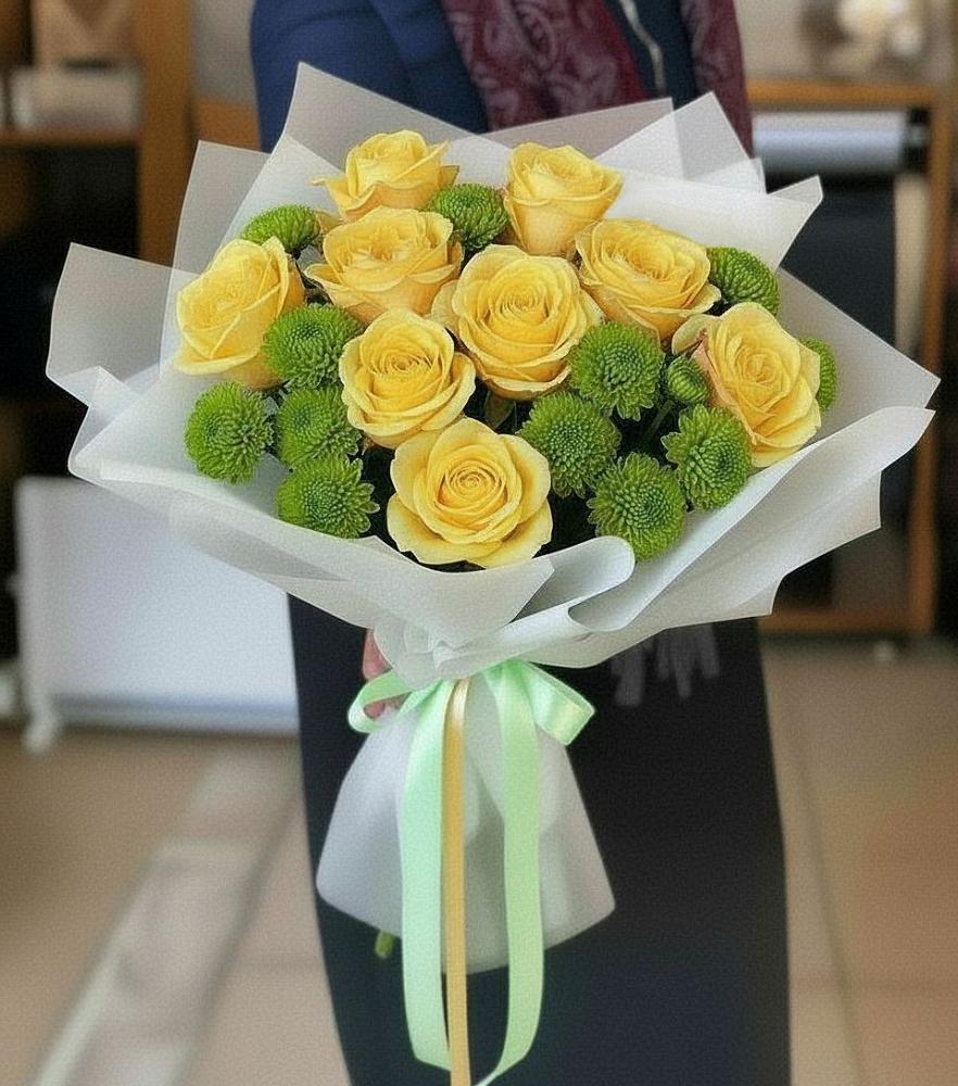 Букет цветов из: Хризантемы и Розы в Боре