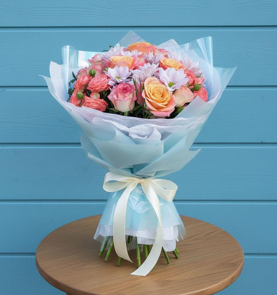 Букет цветов из: Хризантемы и Розы в Боре